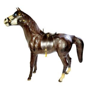 Mid 20th Century Hand Crafted Leather Wrapped Horse Sculpture Saddle Stirrups